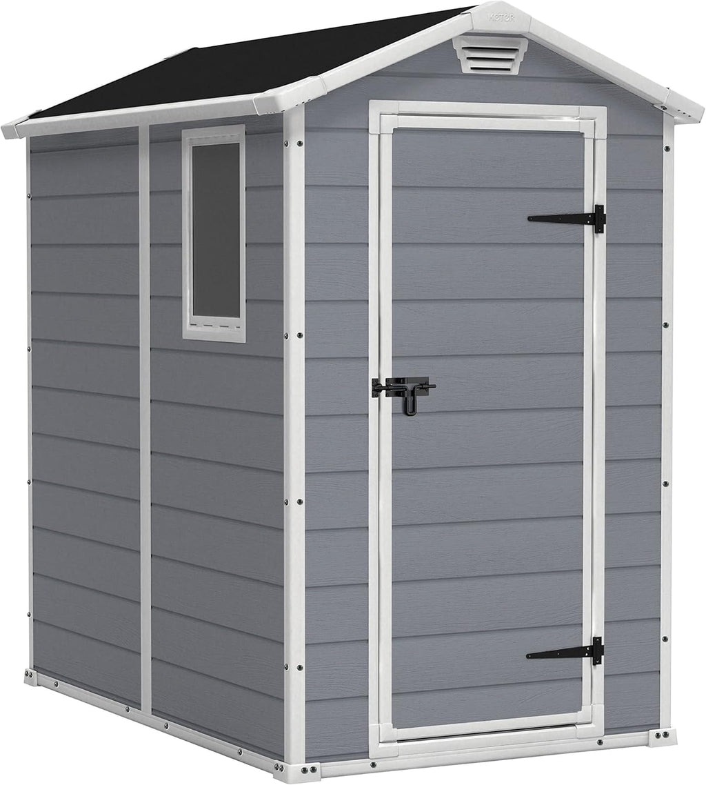 2026 Keter Manor 4X6 - Caseta de jardín, 130x192x198cm y 2,2m2, Suelo, Sistema de ventilación, Puerta y Ventana, Resistente al Agua, Color Gris