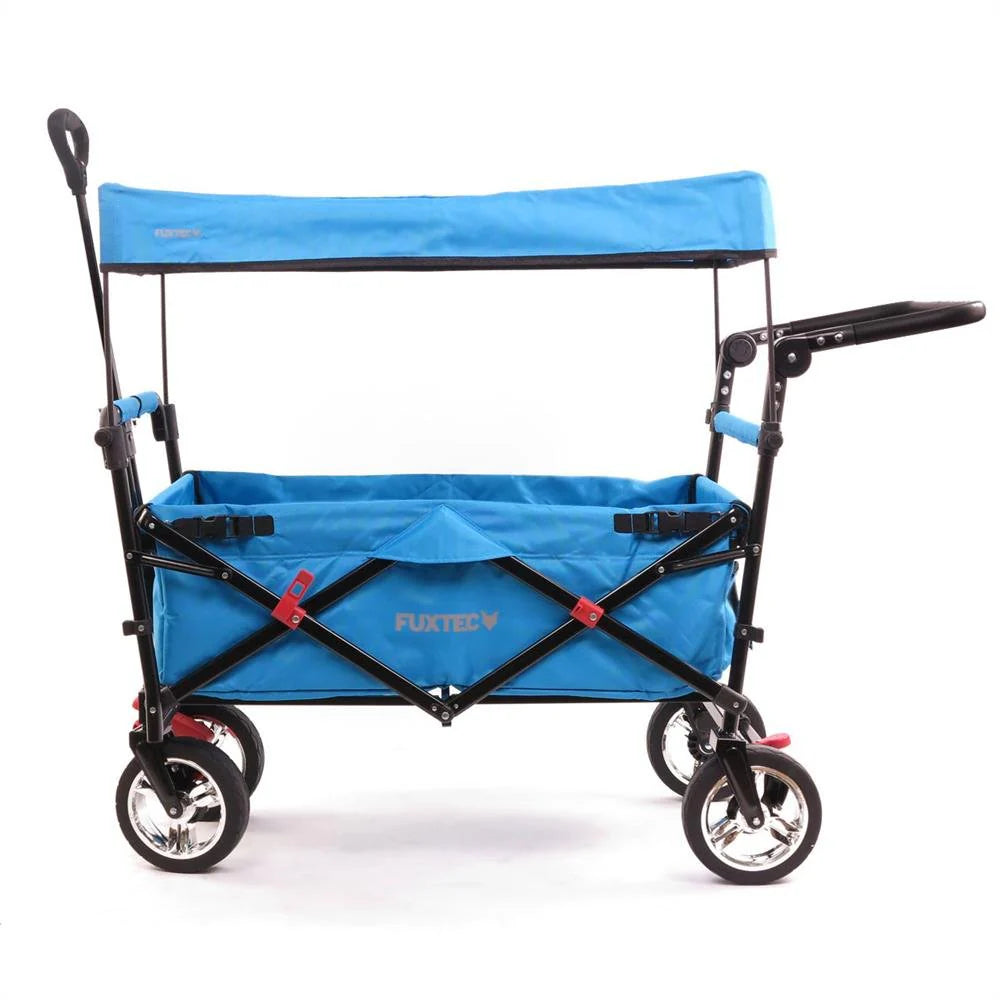 Bollerwagen FUXTEC FX-CT700, Carro Plegable Gris para el Transporte de niños, Ciudad, Campo, Playa o montaña - con Capota Anti-UV, asa de Empuje, Freno de Mano Delantero y Trasero, El Original
