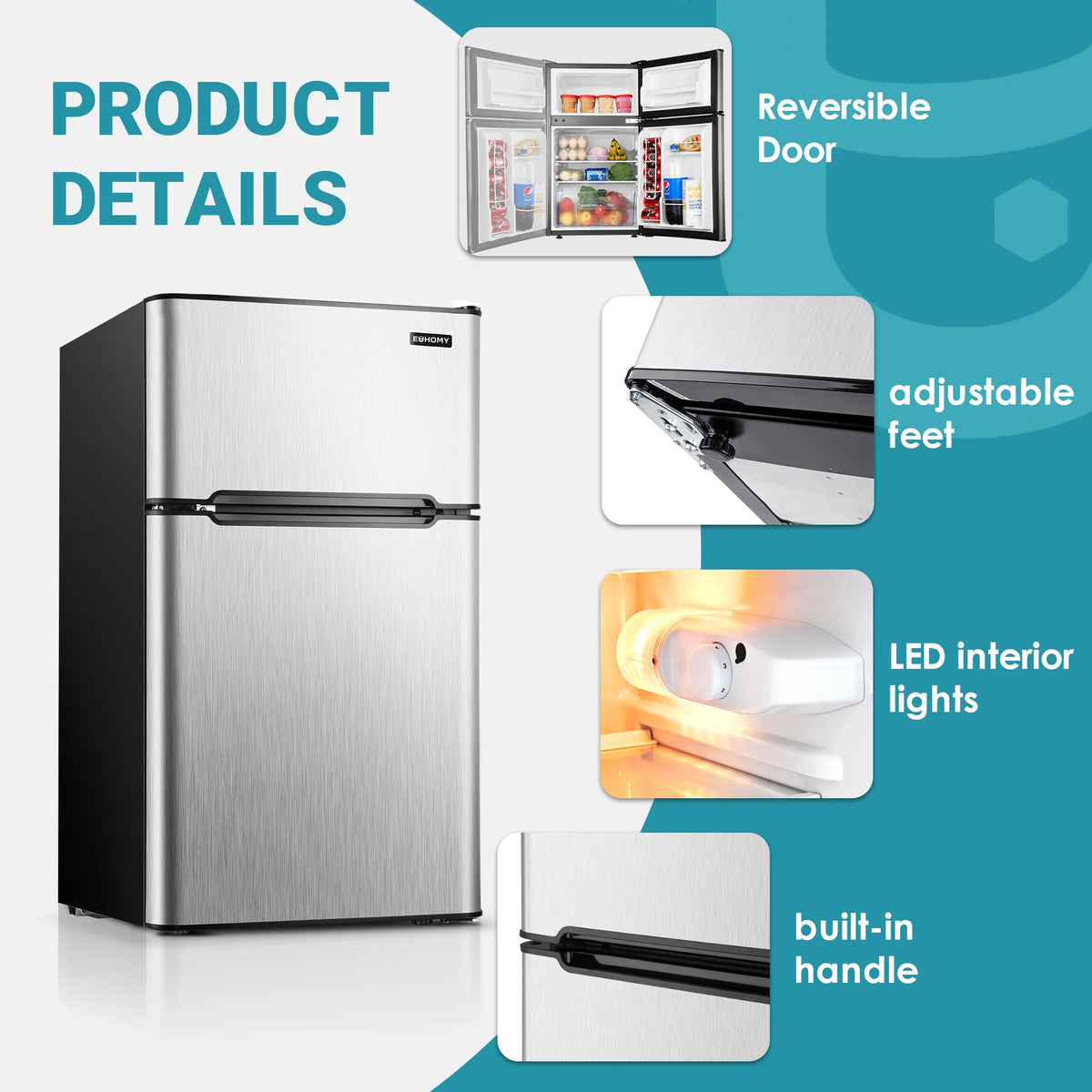 2026 Mini refrigerador EUHOMY de 3,2 pies cúbicos – Empotrable o independiente
