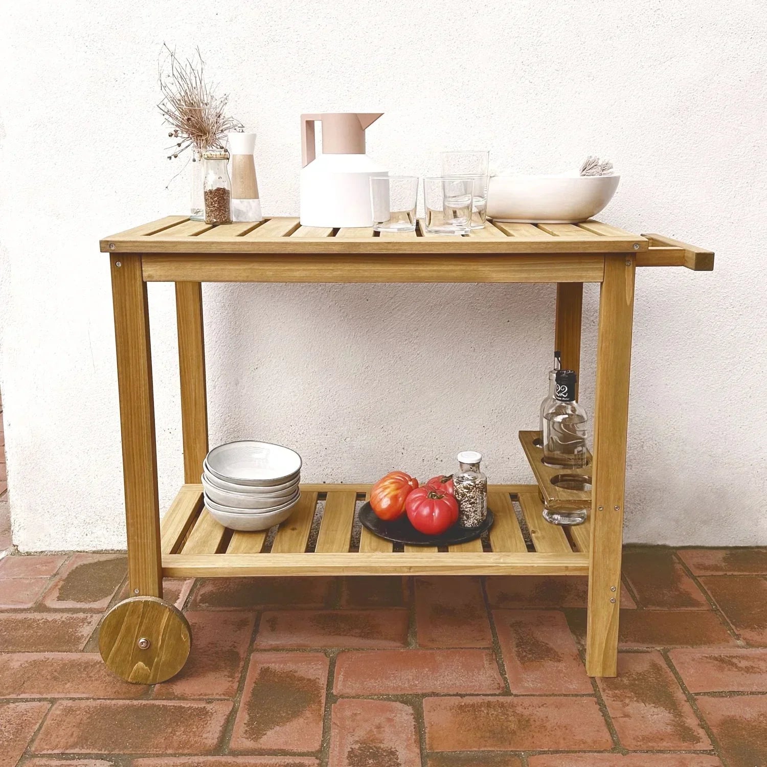 Aparador De Barbacoa De Madera Con Ruedas, Madera