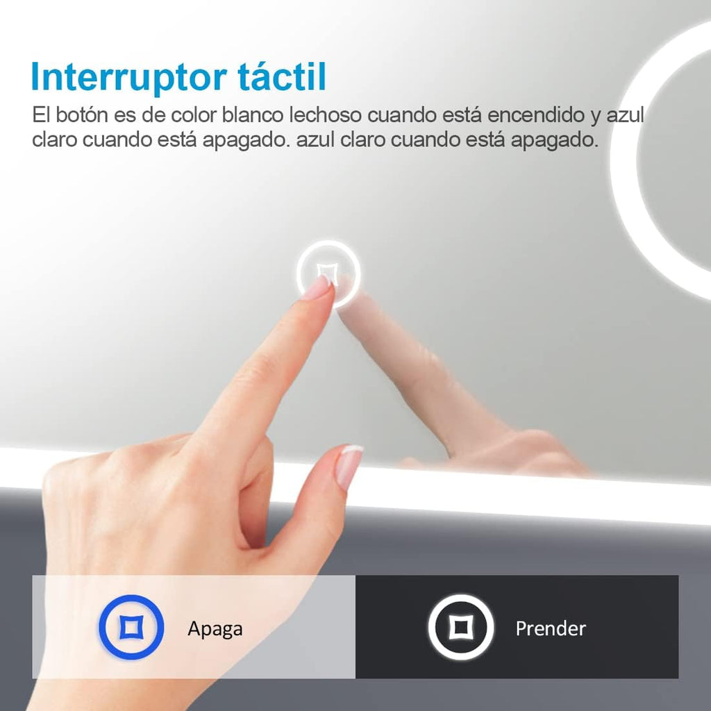 Heilmetz LED Badspiegel mit 3-fach Vergrößerungsspiegel, 80 x 60 cm, mit Touch-Schalter und Antibeschlagfunktion, Uhr und Bluetooth, Dimmbar, Drei Farben, Typ13