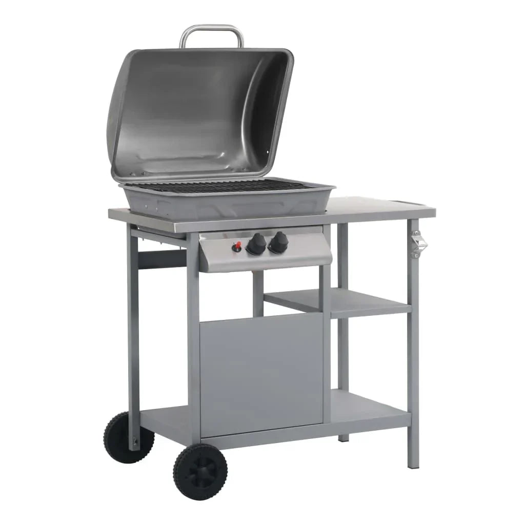 Barbacoa Portátil De Gas Con Mesita De 3 Estantes Plateado Vidaxl