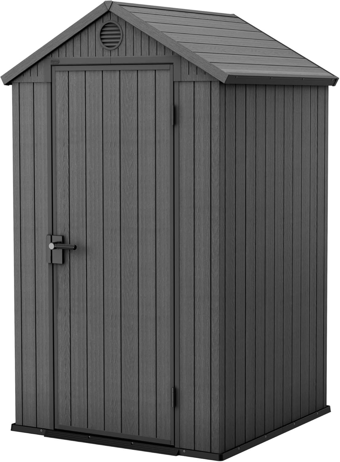 KETER Darwin 4x4 Gartenhaus, 125.8 x 117 x 205 cm und 1.4 m², Bodenplatte, Lüftungssystem, Tür und Fenster, wasserdicht, Grau