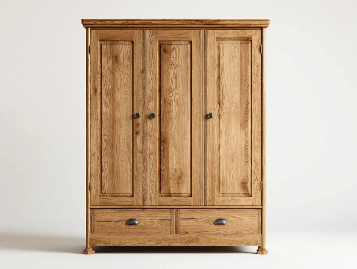 Armarios de tres puertas madera 155x60x185 cm - color natural - estilo clásico almacenamiento