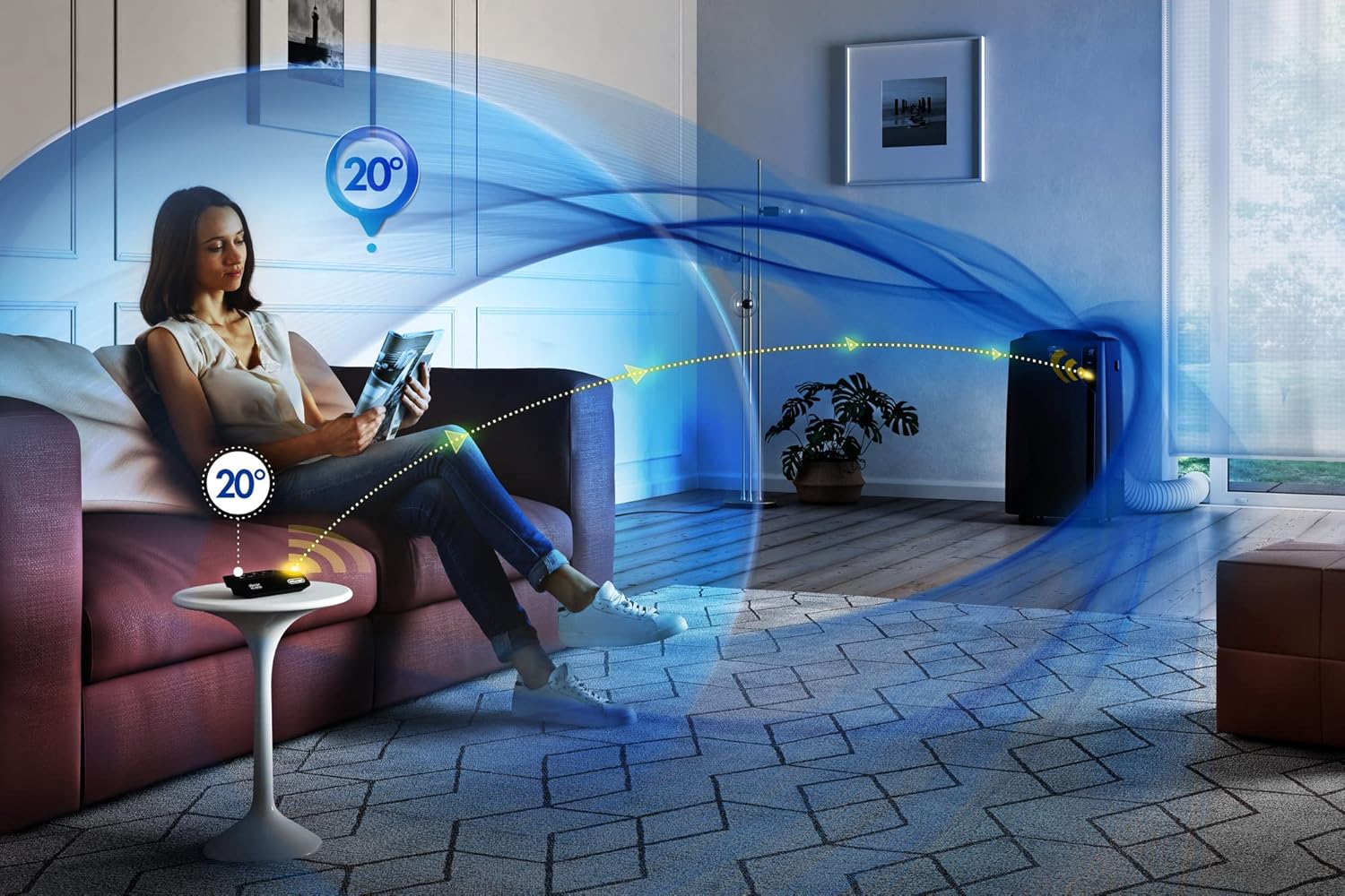 Pingüino PACEL112 Leises mobiles Klimagerät mit Eco-Real-Feel- und Cool-Surround-Technologie, Entfeuchterfunktion, 2,9 kW, 63 dB, Kunststoff, Schwarz, Energieeffizienzklasse A, bis zu 110m3