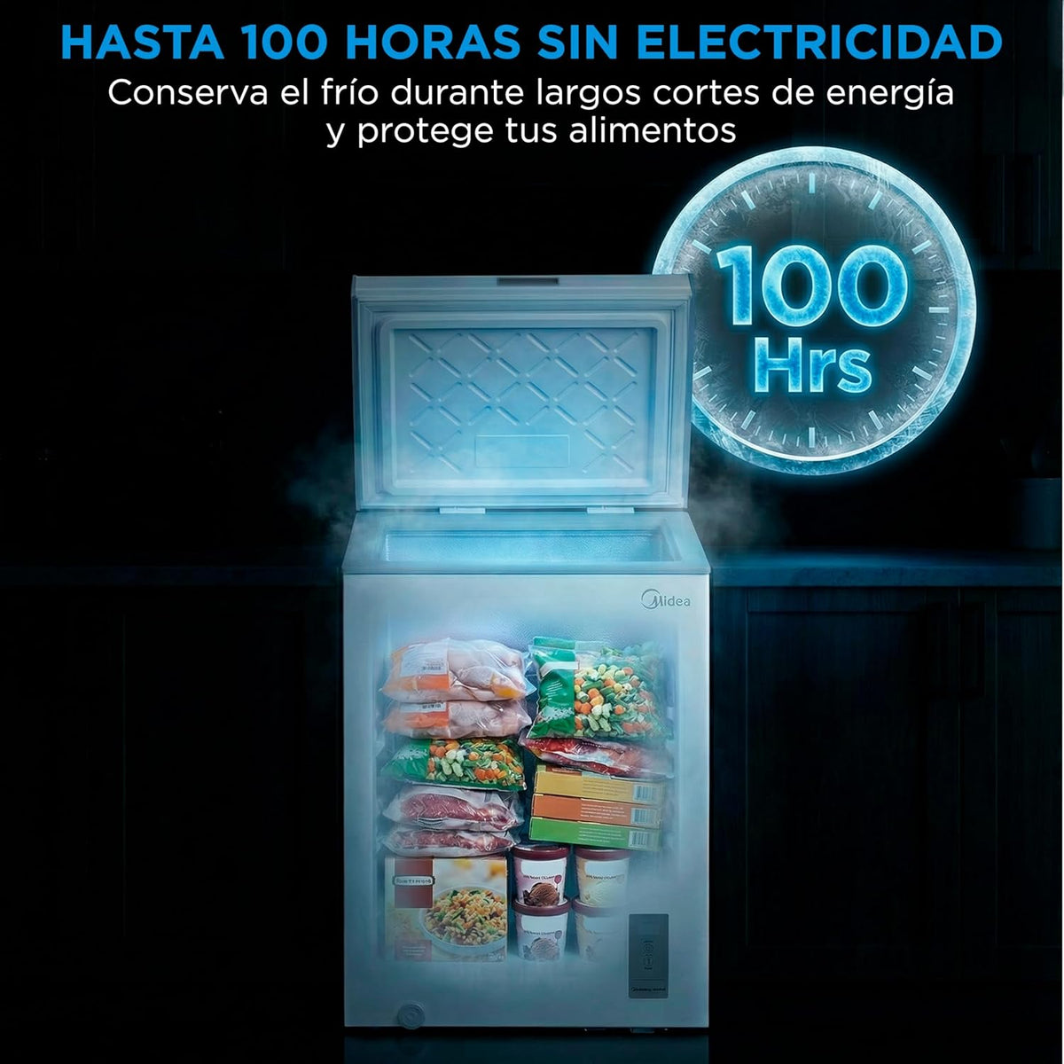 MIDEA Arcon Congelador Pequeño de 143L | Congelador Horizontal Convertible a Frigorífico con Motor Inverter, Control Electrónico de Temperatura, Cestas con Asa | Arcón Silencioso 37 db Bajo Consumo