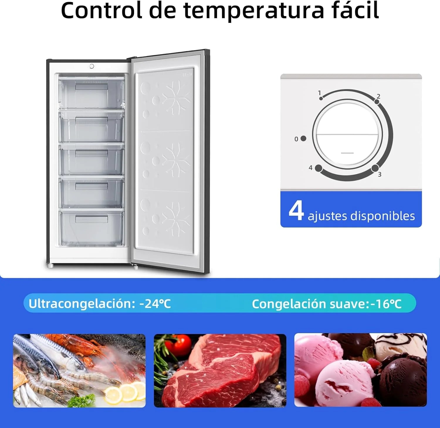 CHiQ Standgefrierschrank, 145L Fassungsvermögen, Schnellgefrieren, einstellbarer Thermostat, leise, reversible Tür, Schwarz, Energieklasse E