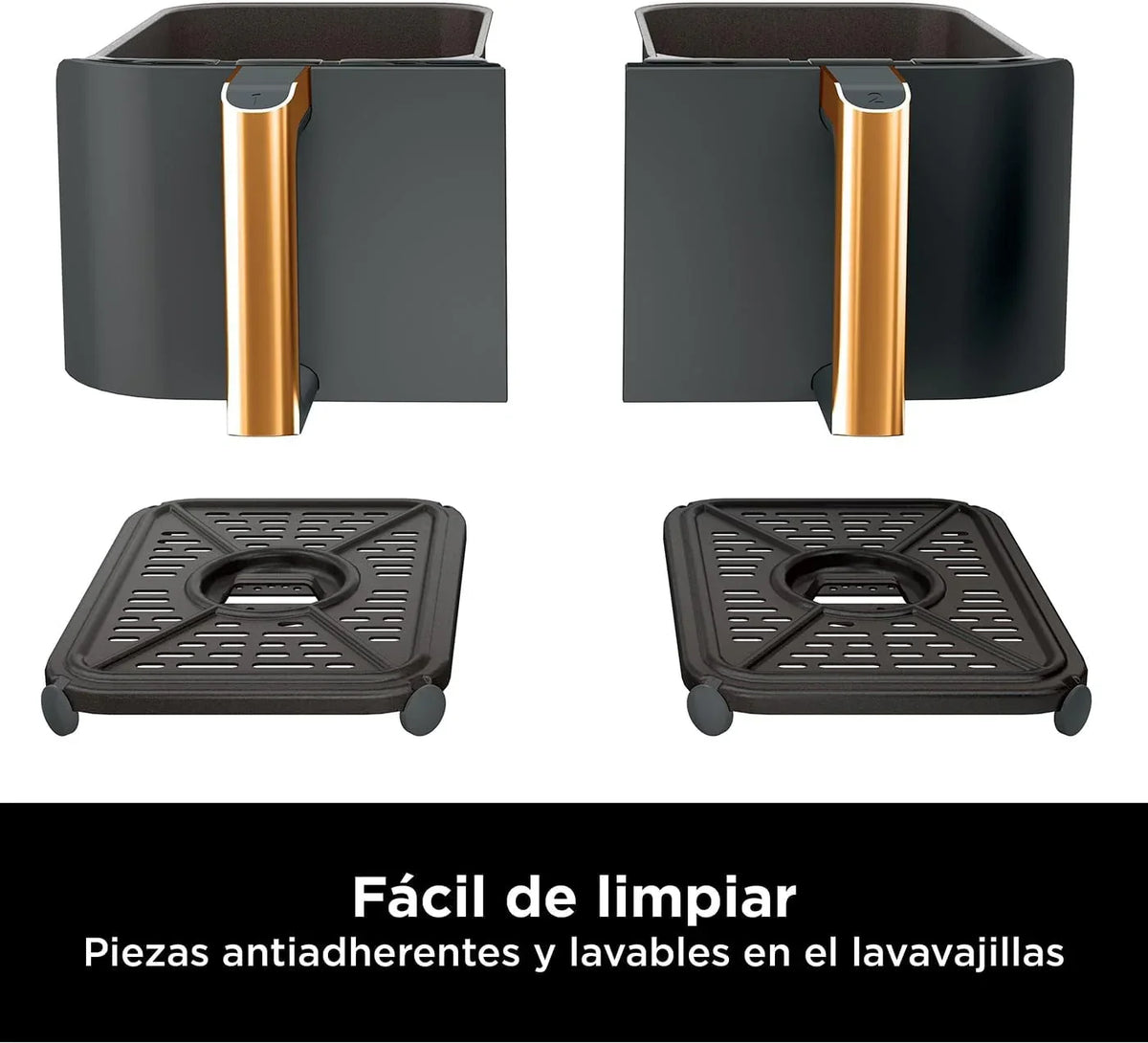 Ninja Foodi MAX Dual Compartment Air Fryer, 9.6L, 6-in-1, No Oil, Max Crisp, Roast, Bake and More, Tongs, 8 Servings, Non-Stick Baskets, Copper & Black, AF400EUCP