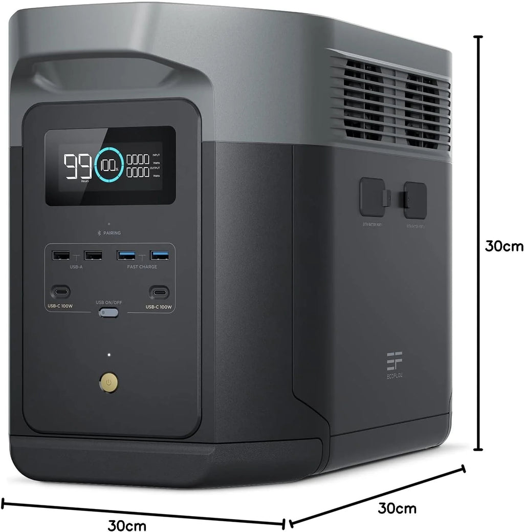 EcoFlow DELTA 2 Max Portable Power Station, 2048Wh, 3000 AC Cycles LFP Battery 80% Charge in 53mins, Power Up to 3100W Quiet Solar Generator for Home/Caravan/Camping