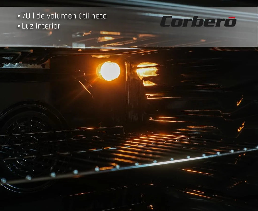 Corberó - Horno convección 70L | CCHM603W | 60x60x58 cm |Convencional con 4 Programas | Luz Interior | Limpieza Hidrólisis | Puerta Doble Cristal | 2100W | Blanco perfil Inox