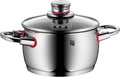 WMF Quaity One 9-Piece Cookware Set, Stainless Steel Suitable for Induction, 1 Low Saucepan 20 cm, 3 Saucepans 16 cm, 20 cm and 24 cm, 1 Saucepan 16 cm with 4 Glass Lids