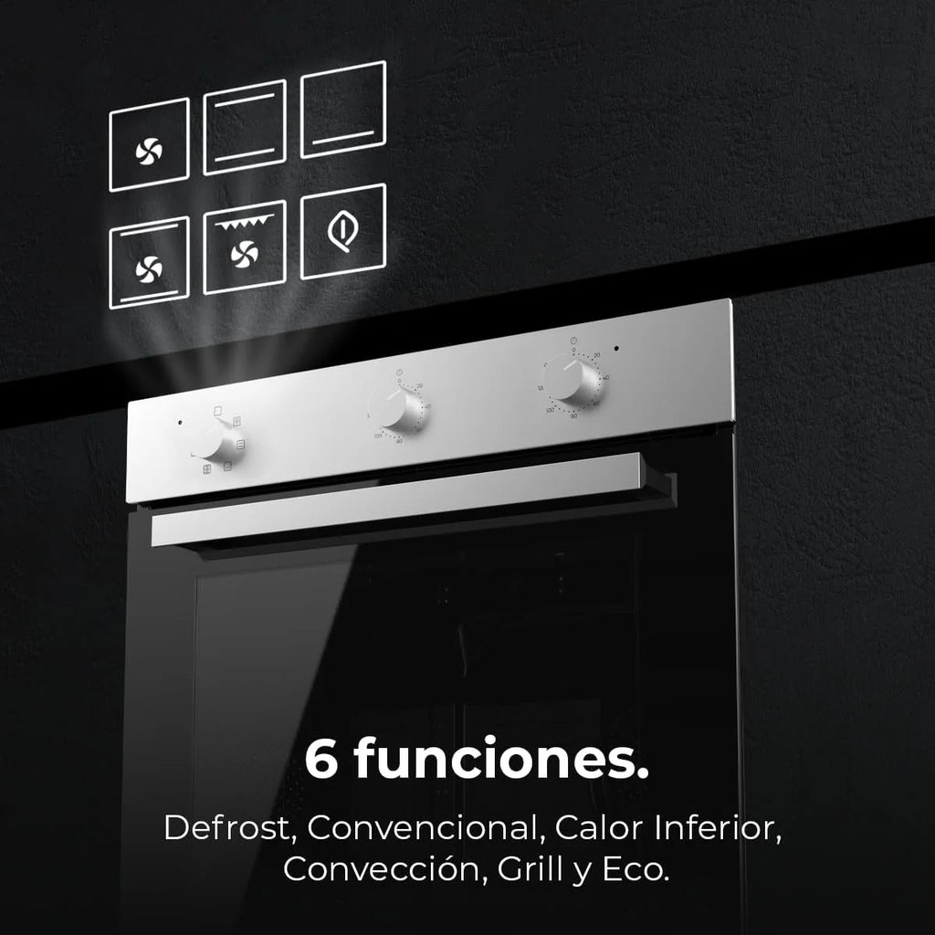 Cecotec Horno Integrable Multifunción 70L Bolero Hexa M236000 Inox Time. 2800W, 6 Funciones, Temporizador, Steam Base XXL, Steam Assist, Steam EasyClean, Cooling Fan, Modo Defrost, Eco, Convección