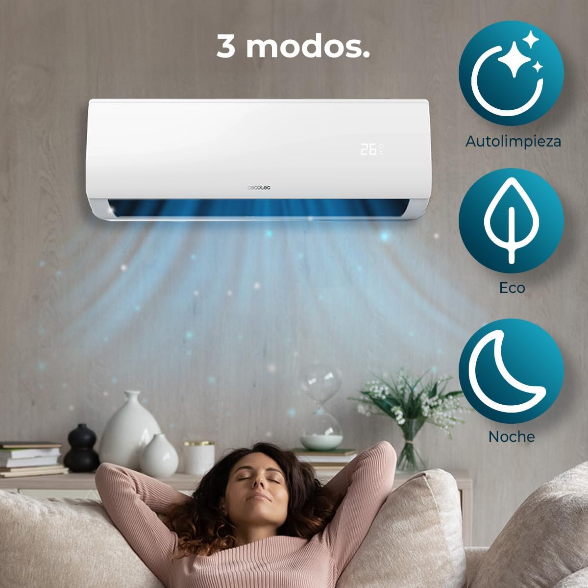 Cecotec Aire Acondicionado Split AirClima 9000 Smartfresh. 9000 BTU, Motor DC, Bomba de Calor, Mando a distancia, Pantalla LED, Sistema Inverter, 5 Modos, 8 Velocidades, Cobertura 16 m2 + compresor