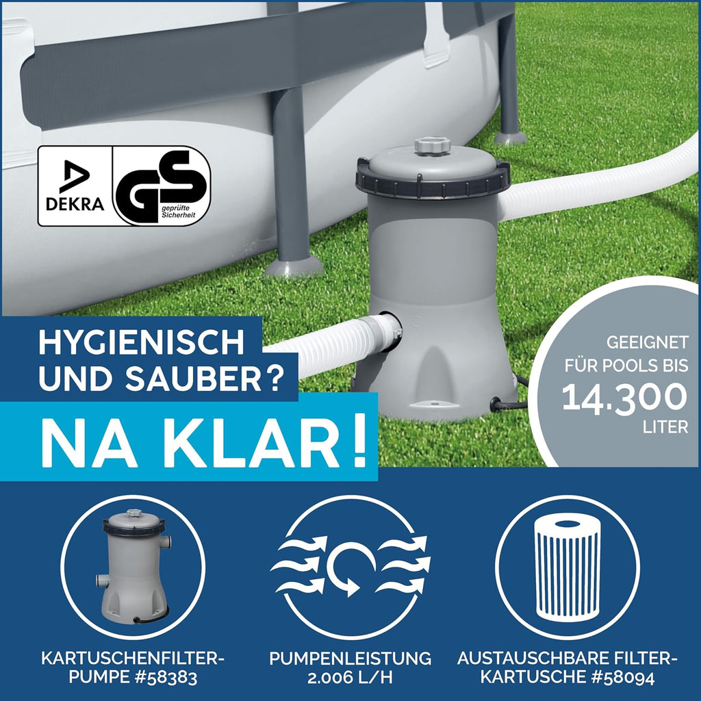 Bestway Steel Pro MAX Frame Pool – Rund (366 x 100 cm, inkl. Filterpumpe, Holzoptik)