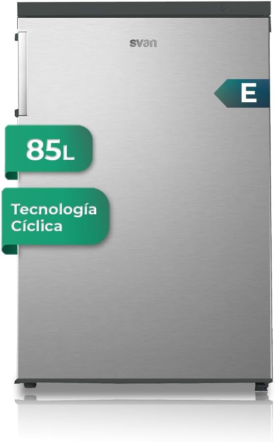 Svan Gefrierschrank Inox SCV855500EX. 85 Liter Fassungsvermögen, wechselbarer Türanschlag, geringe Geräuschentwicklung, Energieeffizienzklasse E