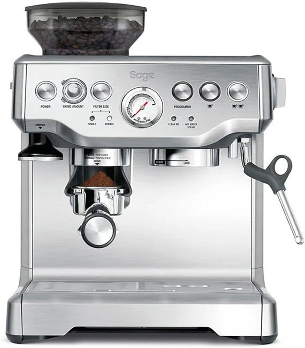 Sage - The Barista Express - Professionelle Kaffeemaschine mit manuellem Milchaufschäumer und integriertem Mahlwerk - Anpassbarer Mikroschaum - Edelstahl, Temperaturkontrollkanne