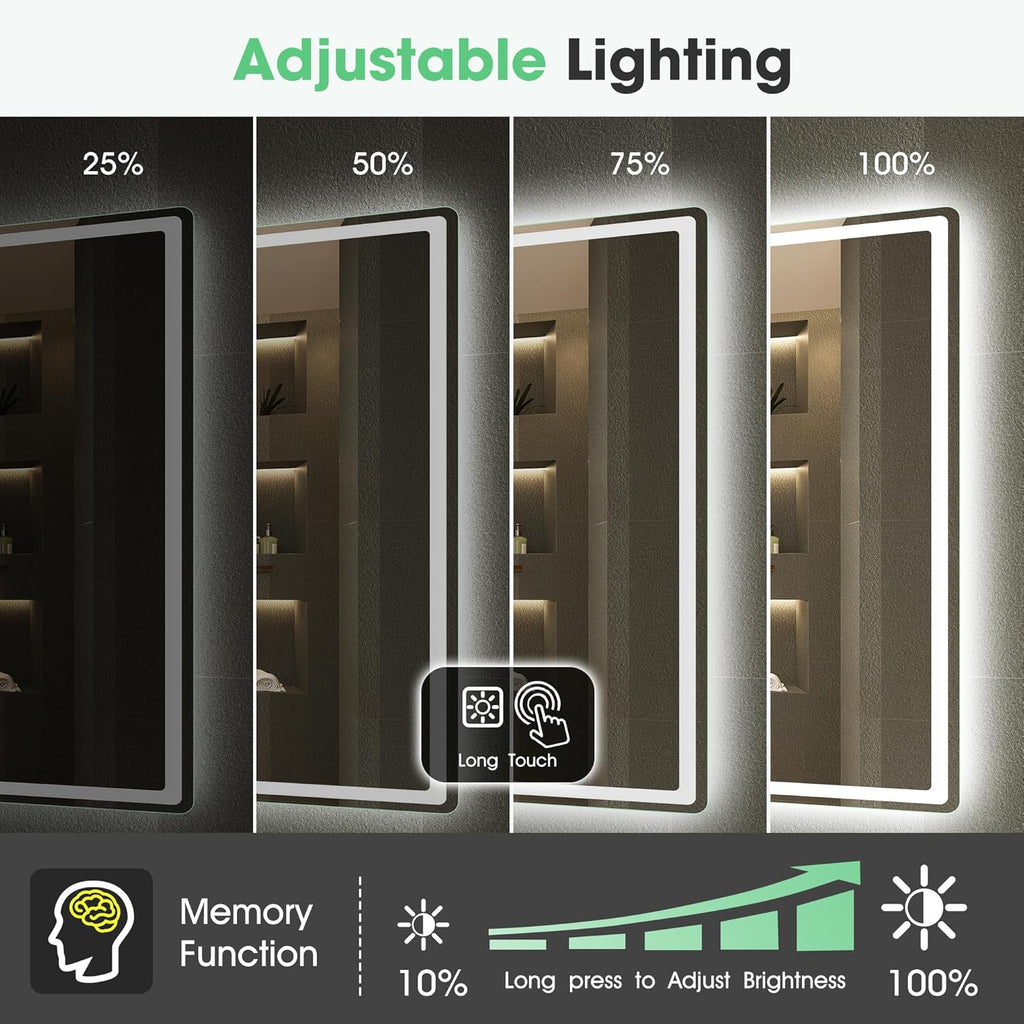S'bagno Badezimmerspiegel mit Beleuchtung 120x70cm, LED-Badezimmerspiegel Bluetooth mit Antibeschlagfunktion, 3000K/4000K/6500K, dimmbar, Memory-Funktion, HD-Hartglas, IP44-LED-Badezimmerspiegel, Horizontal/Vertikal