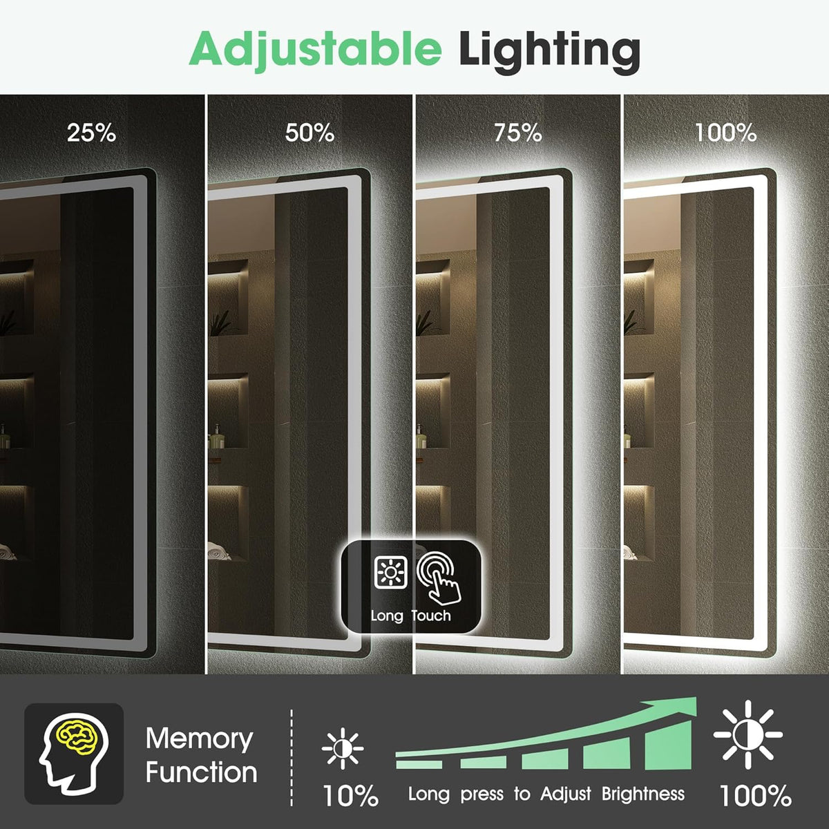 S'bagno Badezimmerspiegel mit Beleuchtung 120x70cm, LED-Badezimmerspiegel Bluetooth mit Antibeschlagfunktion, 3000K/4000K/6500K, dimmbar, Memory-Funktion, HD-Hartglas, IP44-LED-Badezimmerspiegel, Horizontal/Vertikal