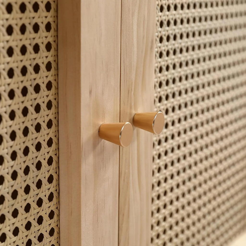 Soweiz Armario con barra, armario de 2 puertas, dormitorio, red de ratán, sala de estar, con tapa inferior abatible, tableros de partículas+ratán de polietileno, natural