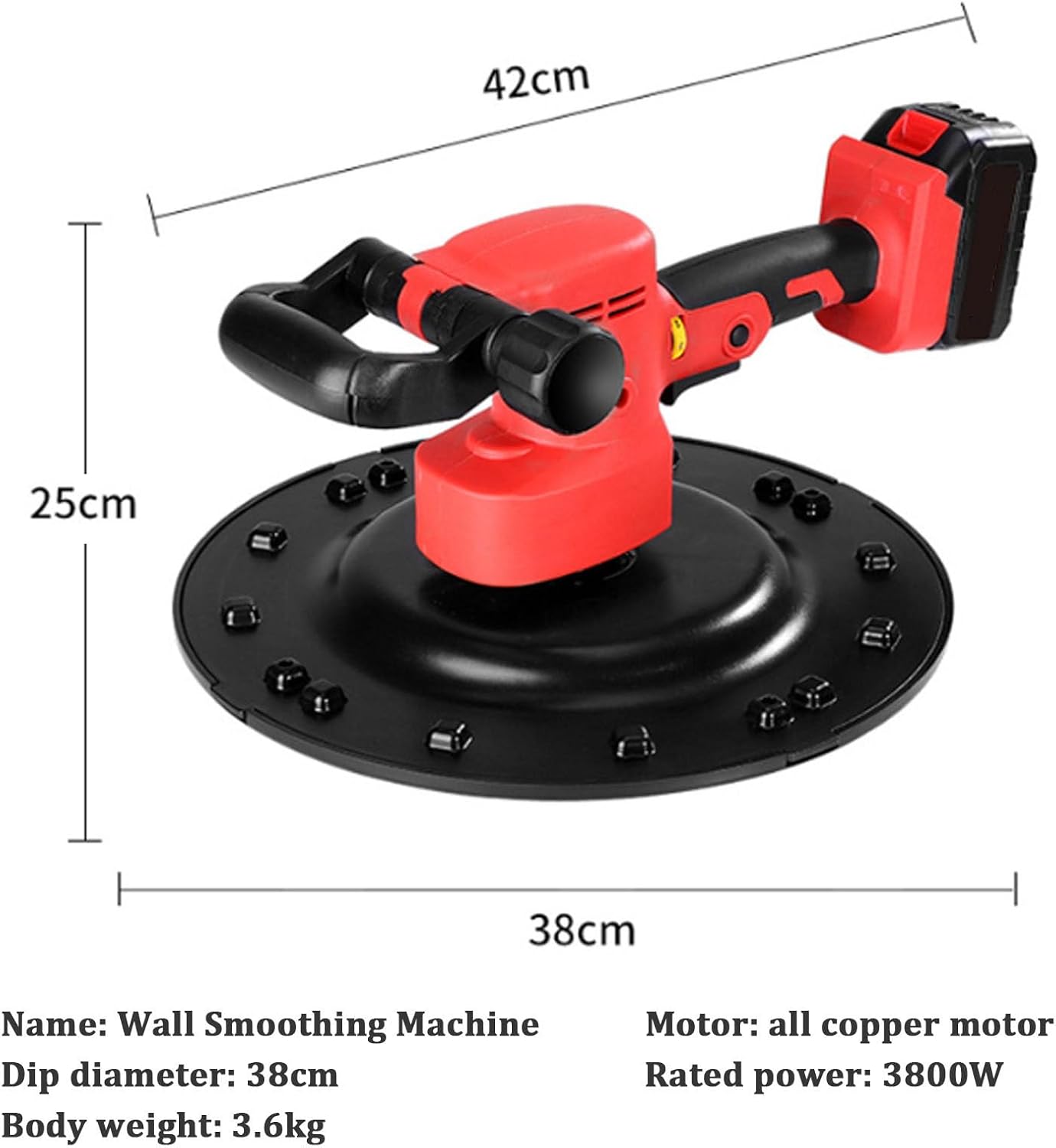 Beton Glättmaschine mit einstellbarer Geschwindigkeit - Elektrischer Mischer für Gips, Mörtel, Zement und Spachtelmasse, Wandpolierer - Lithium-Batterie - 80-200 U/min