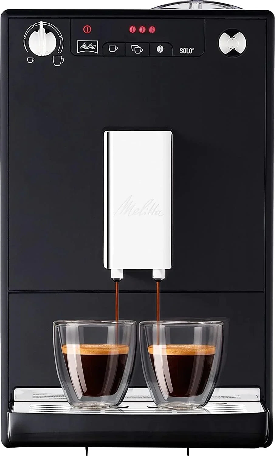 Melitta, Solo E950-222, Superautomatic Coffee Maker with Grinder, 15 Bars, Espresso Bean Coffee, Automatic Cleaning, Customizable, Pure Black
