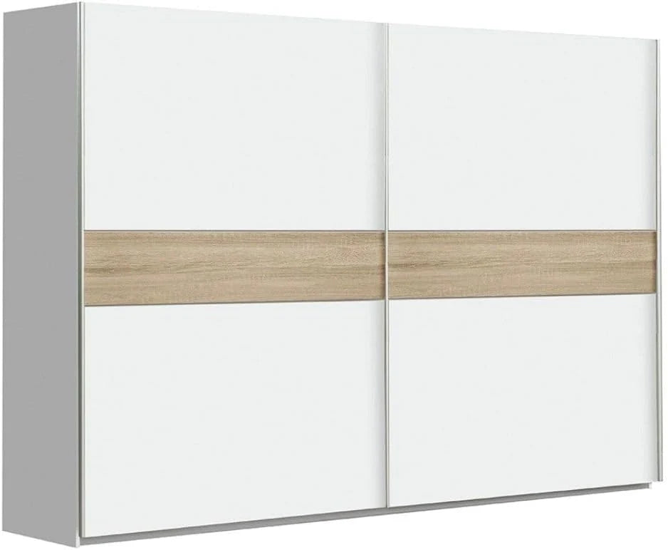 Armario Winter 270 cm – Puertas Correderas – Estilo Nórdico – Interior con Estantes, Barras y Partidores – 270x61x210 cm Armario Grande para Dormitorio (Blanco)