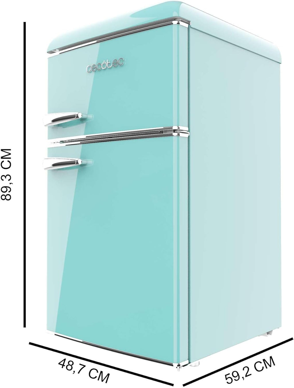 Cecotec Nevera Pequeña - Frigorífico 2 Puertas - Retro 86L - Bolero CoolMarket 2D Origin 86 Green E. 89,3cm de Alto y 48,7cm de Ancho, Clase Energética E, Icebox, Luz Interior y Tirador Cromado, Verde