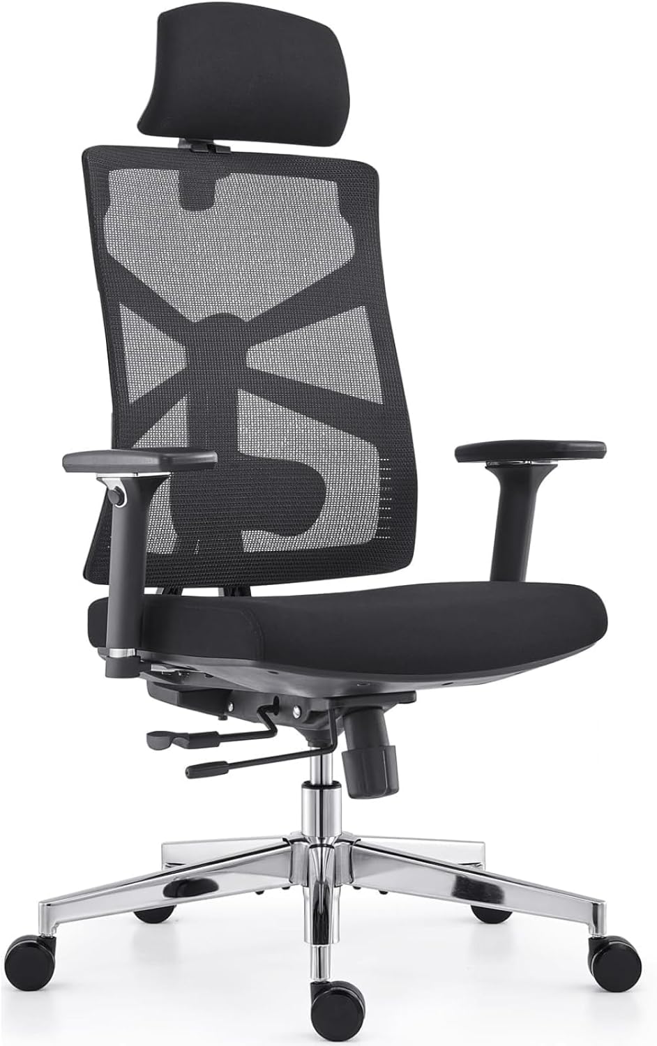 HOLLUDLE Ergonomischer Bürostuhl mit adaptiver Rückenlehne, hoher Schreibtischstuhl mit 4D-Armlehnen, verstellbarer Sitztiefe, Lordosenstütze und 2D-Kopfstütze