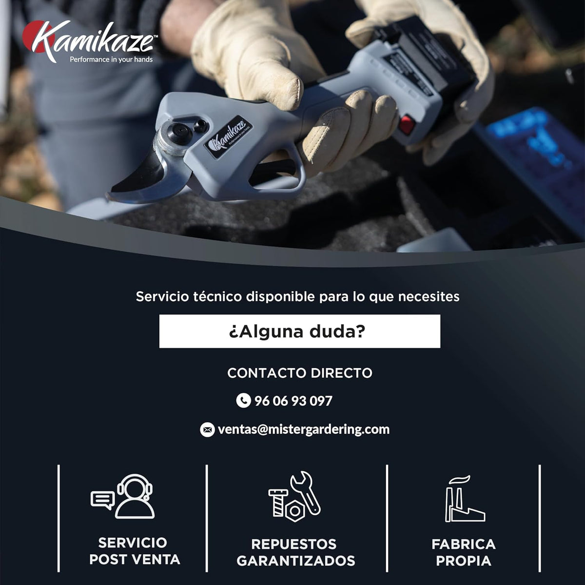 KAMIKAZE KV390 Professionelle elektrische Astschere mit 21,6V Lithium-Akku, Ø35mm Schnitt, 2 Akkus und Dreifachladegerät, Smart Display, Wartungskit und Transportkoffer