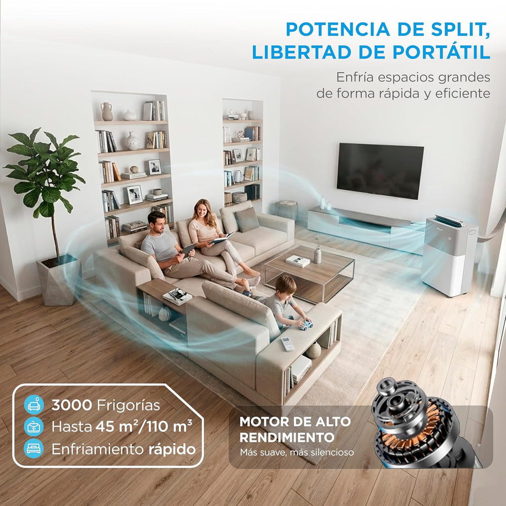 Midea Portasplit Aire Acondicionado Portatil 4 en 1 | 3000 frigorías / 12000 BTU | Pinguino Split de Bajo Consumo con modo Silence | Deshumidificador, Calefactor, Ventilador y Climatizador hasta 45 m2
