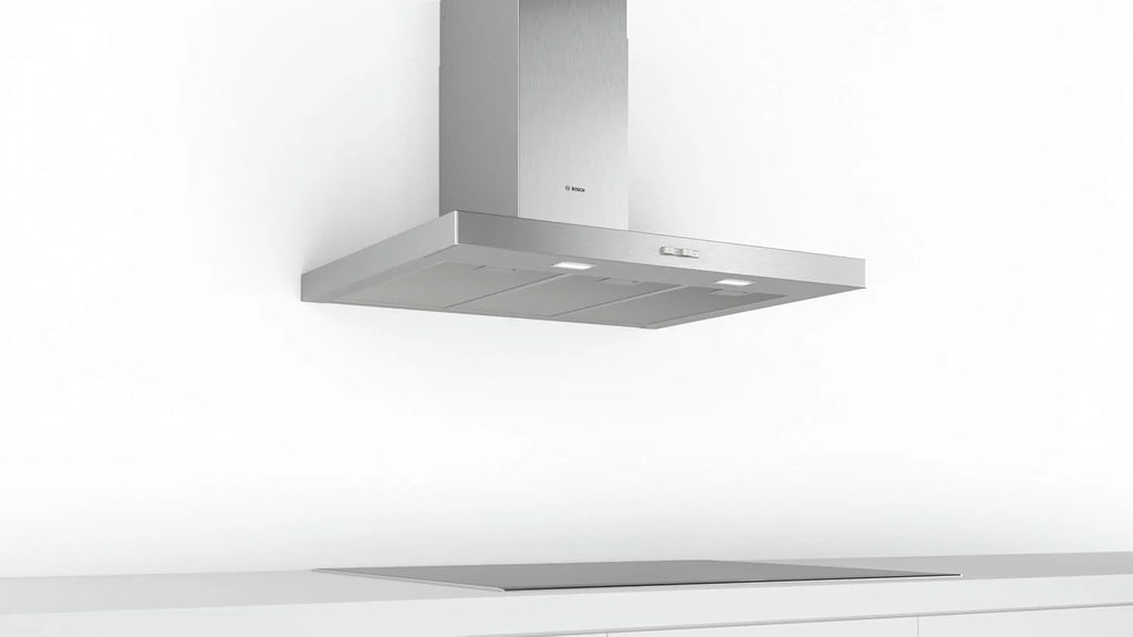 Bosch - Campana Extractora Decorativa de Pared, 90 cm, Serie 2, Control Mecánico, Iluminación LED, Acero Inoxidable, DWB96BC50