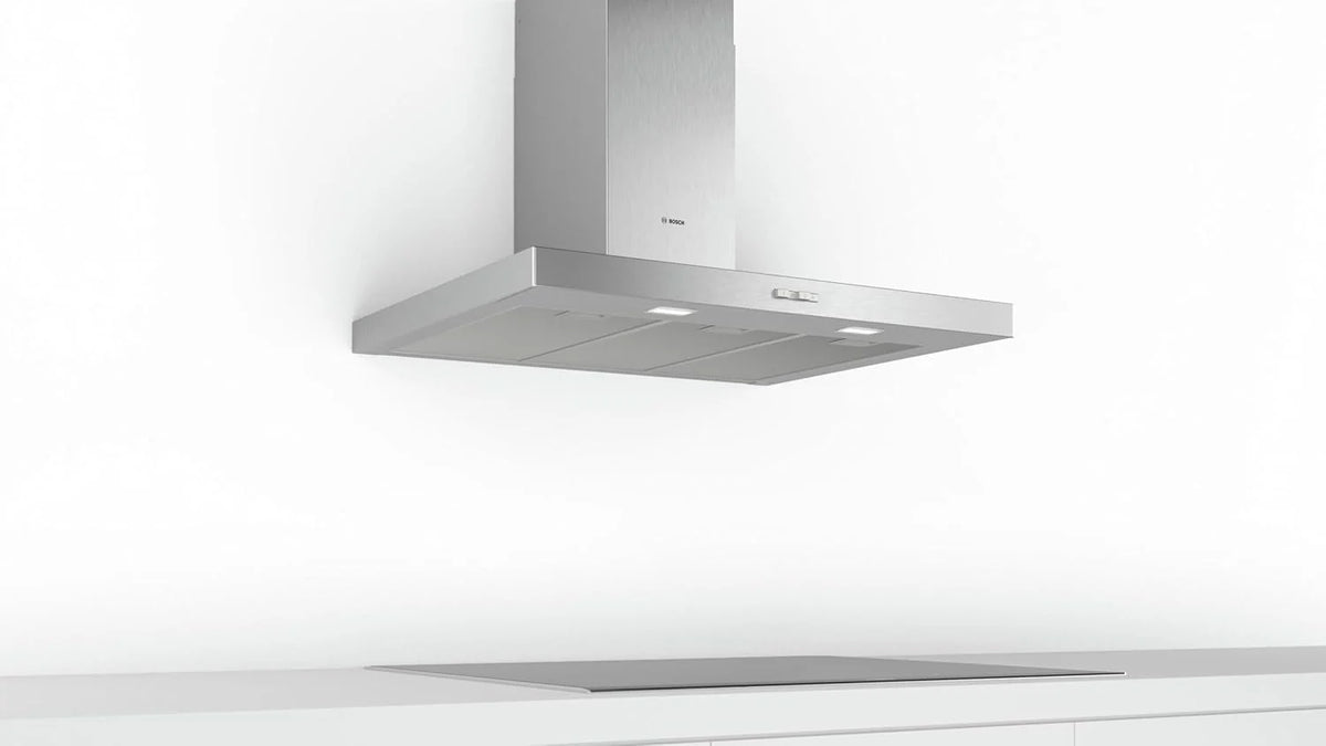 Bosch - Campana Extractora Decorativa de Pared, 90 cm, Serie 2, Control Mecánico, Iluminación LED, Acero Inoxidable, DWB96BC50