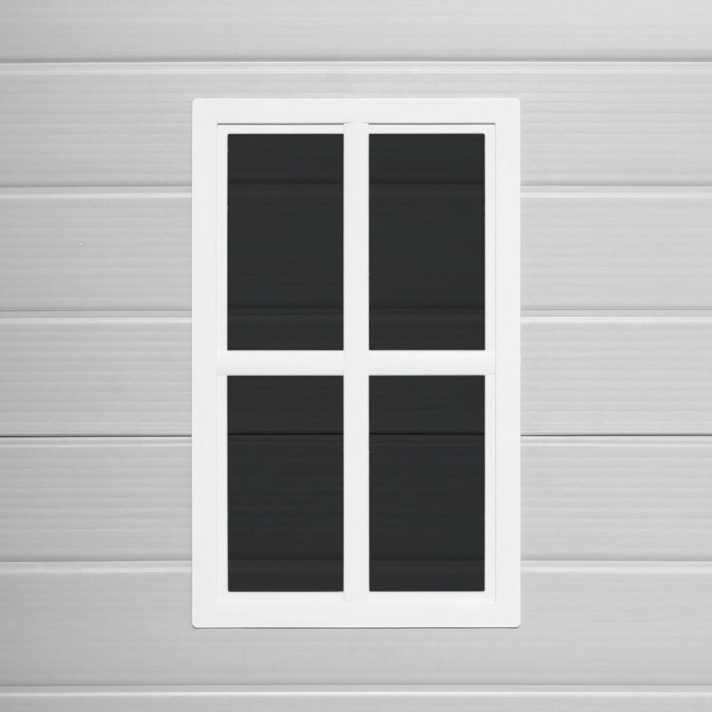 Wasabi - Caseta de Resina Jardín Unit 1.4 – Ventana Luz Natural - Suelo Incluido - Paneles 12mm de Espesor - Gris Blanco - Cobertizo PVC Almacenaje Exterior - 1,37m2 - Techo Plano