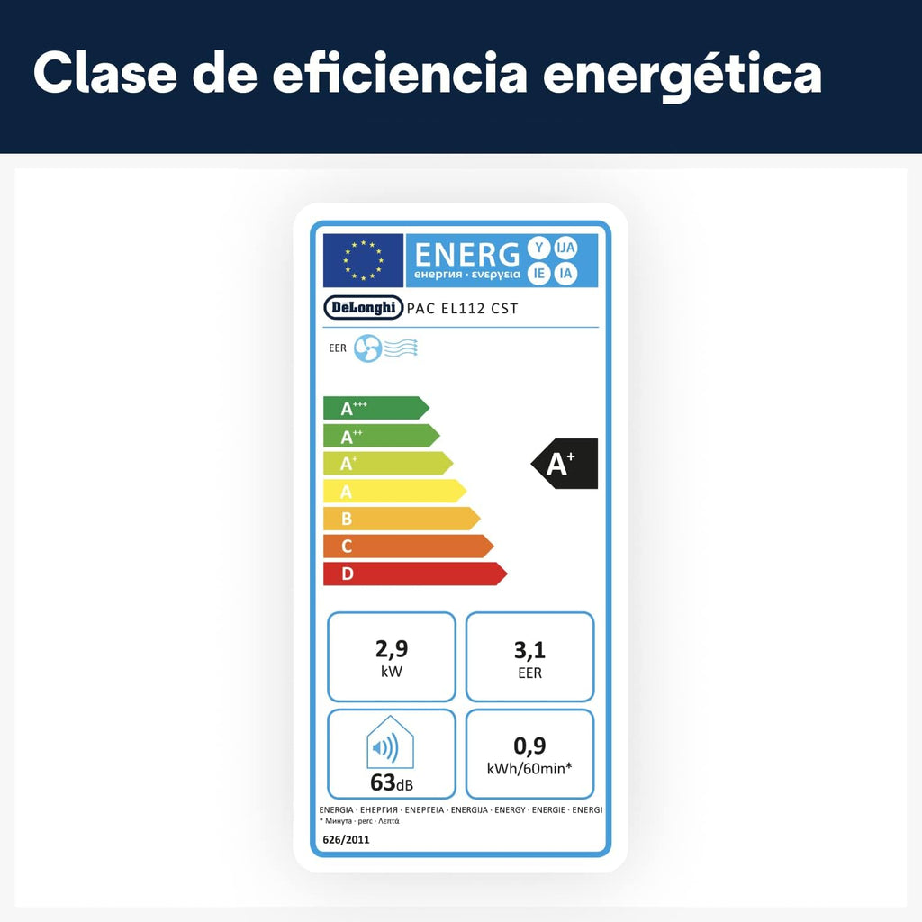 Pingüino PACEL112 Leises mobiles Klimagerät mit Eco-Real-Feel- und Cool-Surround-Technologie, Entfeuchterfunktion, 2,9 kW, 63 dB, Kunststoff, Schwarz, Energieeffizienzklasse A, bis zu 110m3