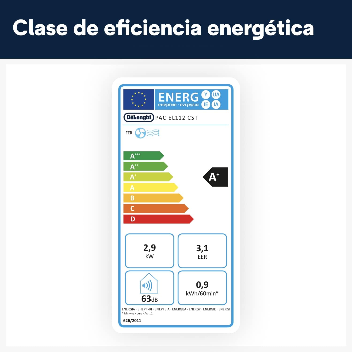 Pingüino PACEL112 Leises mobiles Klimagerät mit Eco-Real-Feel- und Cool-Surround-Technologie, Entfeuchterfunktion, 2,9 kW, 63 dB, Kunststoff, Schwarz, Energieeffizienzklasse A, bis zu 110m3