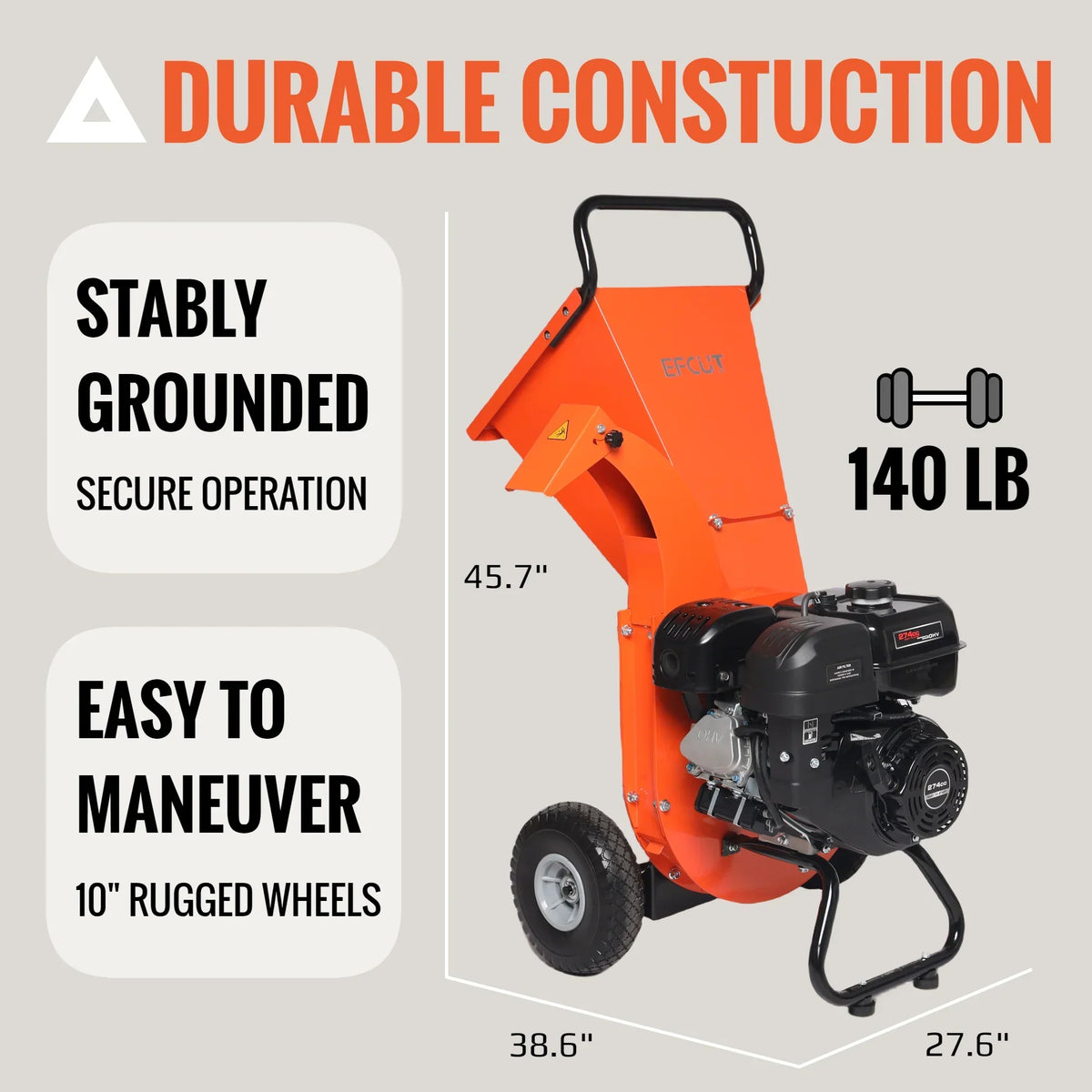 2026 EFCUT C40 Holzhacker – 10 cm Kapazität – 9 PS 274 cm³ Motor – Hochleistungs-Benzinholzhäcksler
