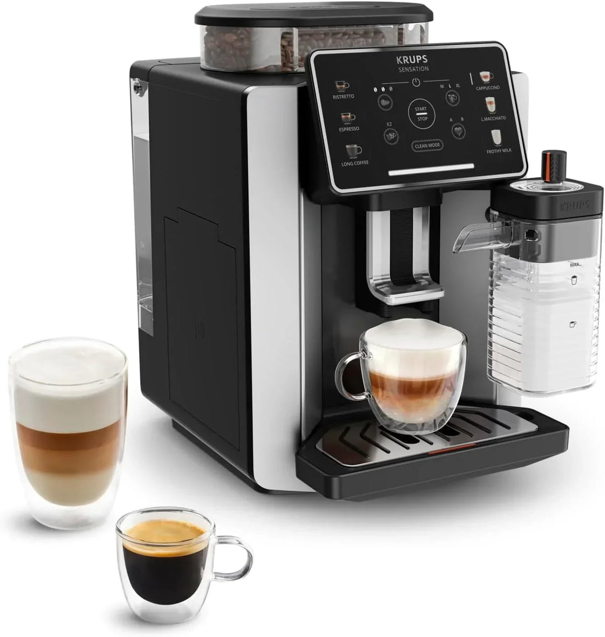 Krups Sensation C50, Kaffeevollautomat, Leistung 1450W, Einfache Bedienung, 5 Getränkesorten, Leichte Wartung, Leuchtanzeigen, Komfortable Reinigung, Individuelle Einstellungen, Dampfdüse, EA9108