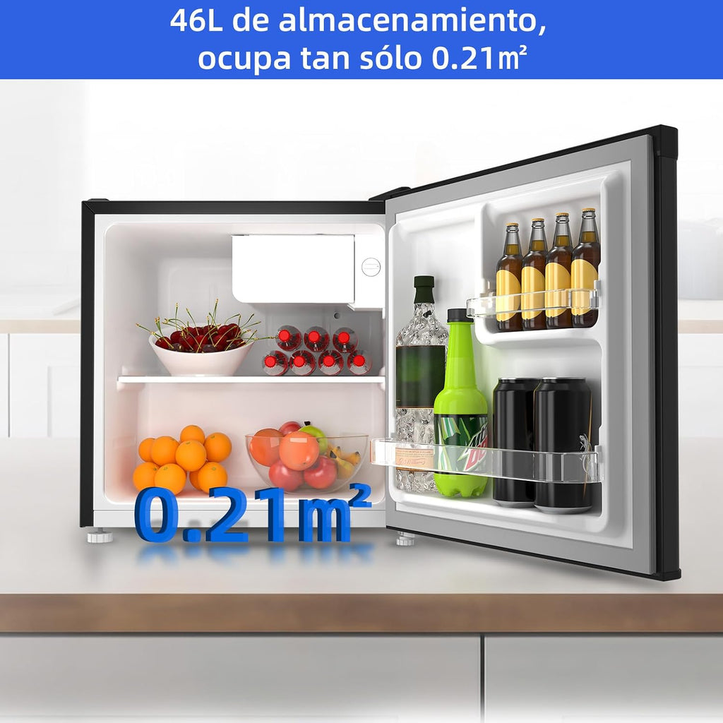 CHIQ Frigorífico Minibar capacidad 46L, Compresor incorporada, Botellero y Compartimiento Congelador, Control de Temperatura regulable, Bajo Nivel de ruido, Puerta Reversible, Color Negro