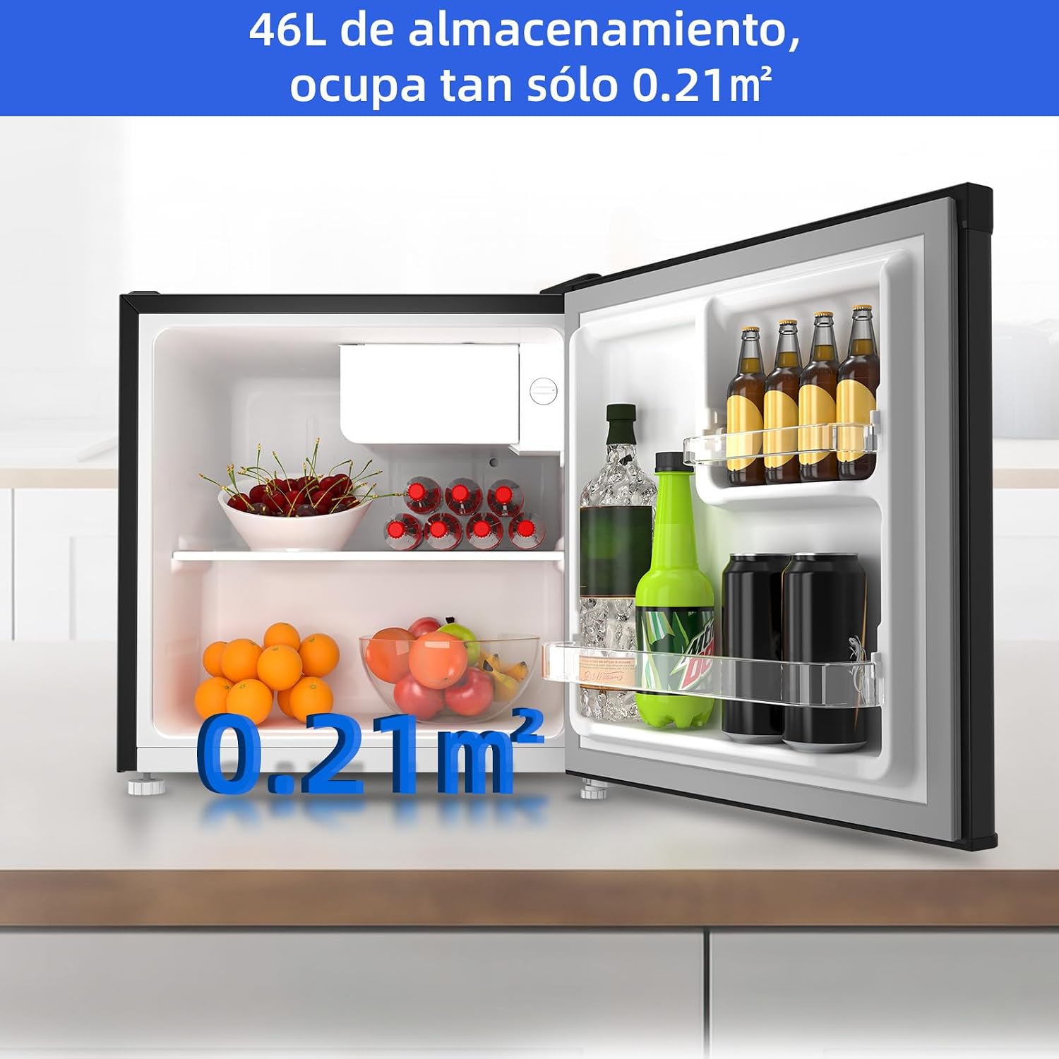 CHIQ Frigorífico Minibar capacidad 46L, Compresor incorporada, Botellero y Compartimiento Congelador, Control de Temperatura regulable, Bajo Nivel de ruido, Puerta Reversible, Color Negro