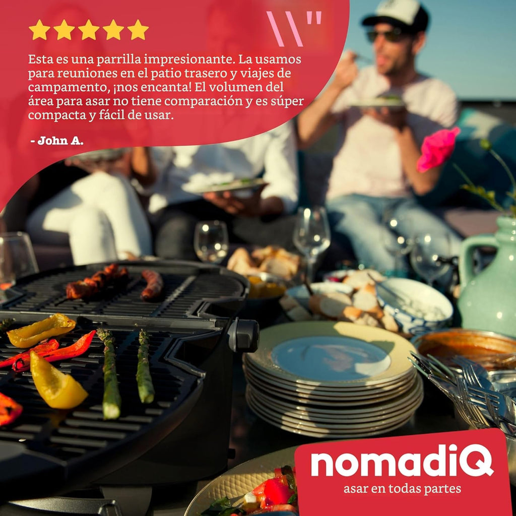 NOMADIQ Tragbarer Propangasgrill | Kleiner, kompakter und leichter Tischgrill | Perfekt für Camping, Heckklappenpartys, Kochen im Freien, Wohnmobile, Boote, Reisen (Grill)