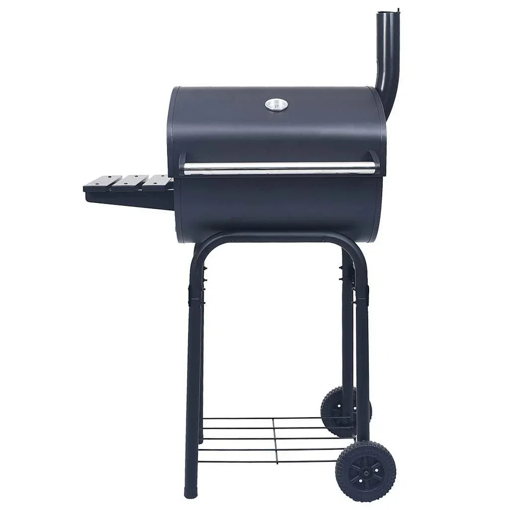 Barbacoa De Carbón Con Ahumador Y Estante Inferior Negro Vidaxl