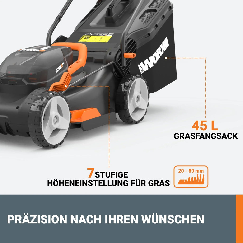 2025 Cortacésped inalámbrico WORX WG743E 40V – Cortacésped profesional con función mulching y batería PowerShare – Ideal para jardines de hasta 500 m²