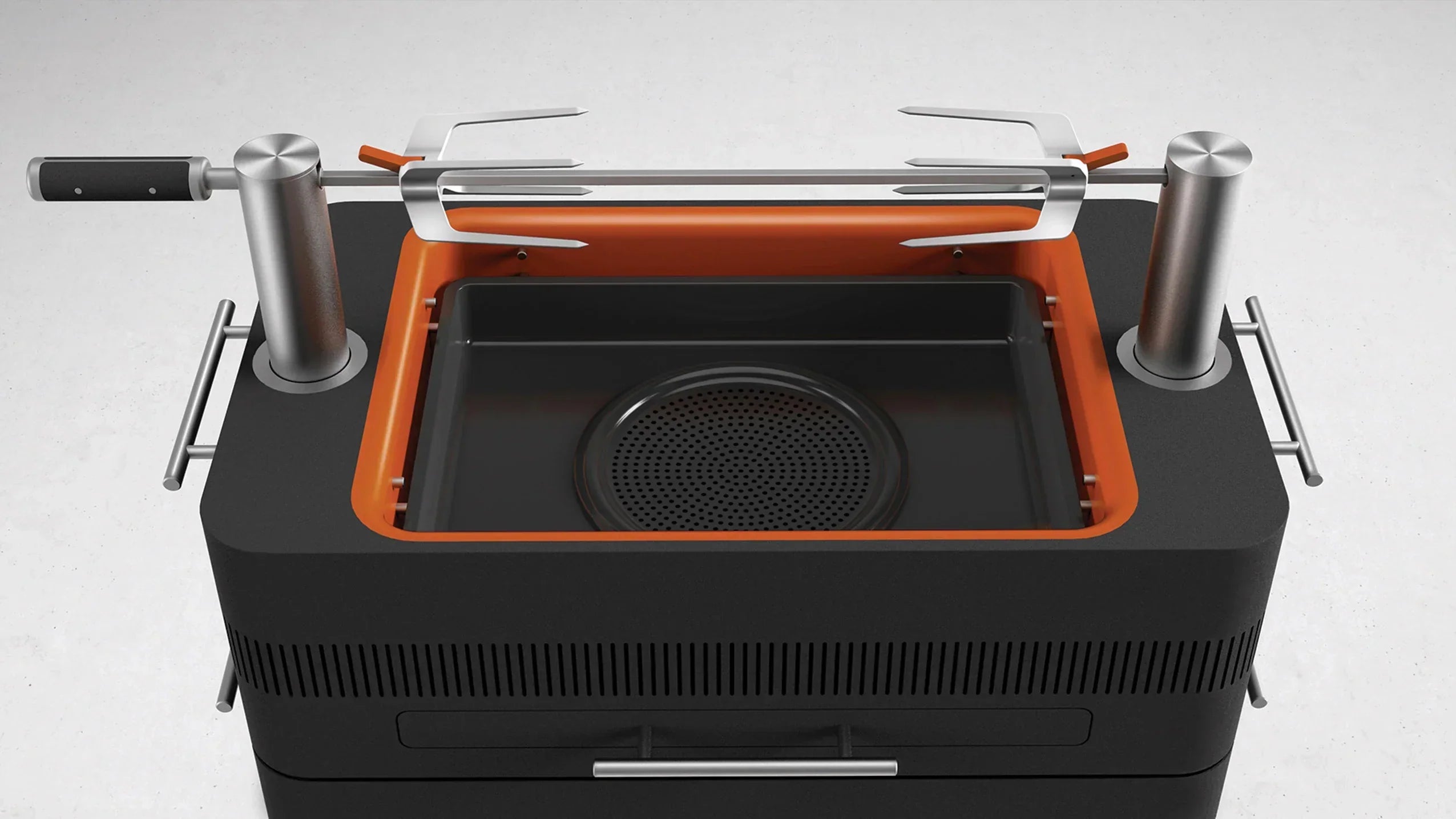 2026 Holzkohlegrill mit elektrischer Zündung – 1400W Fast Flame Ignition™ – Inklusive Drehspieß (15 kg) und Standfuß