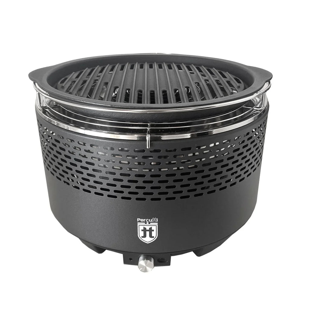 Barbacoa Portátil Sin Humo Percutti | Ventilador Usb | Parrilla De Carbón Con Bolsa De Transporte | Cocción Rápida Y Limpia | Ideal Para Balcón, Camping, Jardín O Terraza