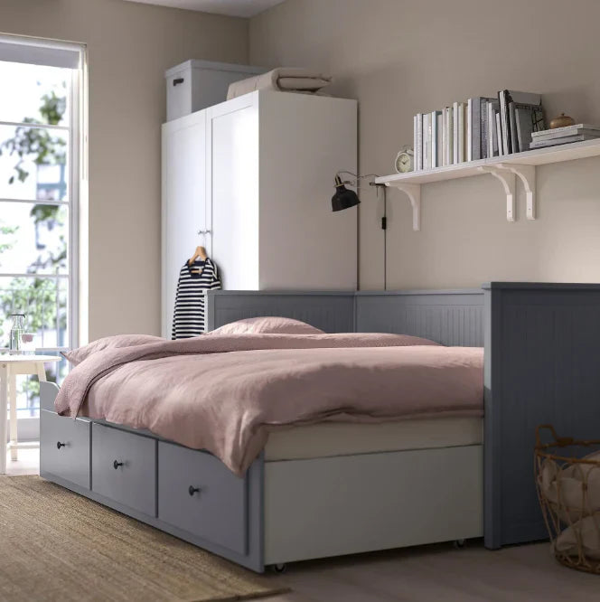 HEMNES Cama día con 3 cajones Gris, 80x200 cm