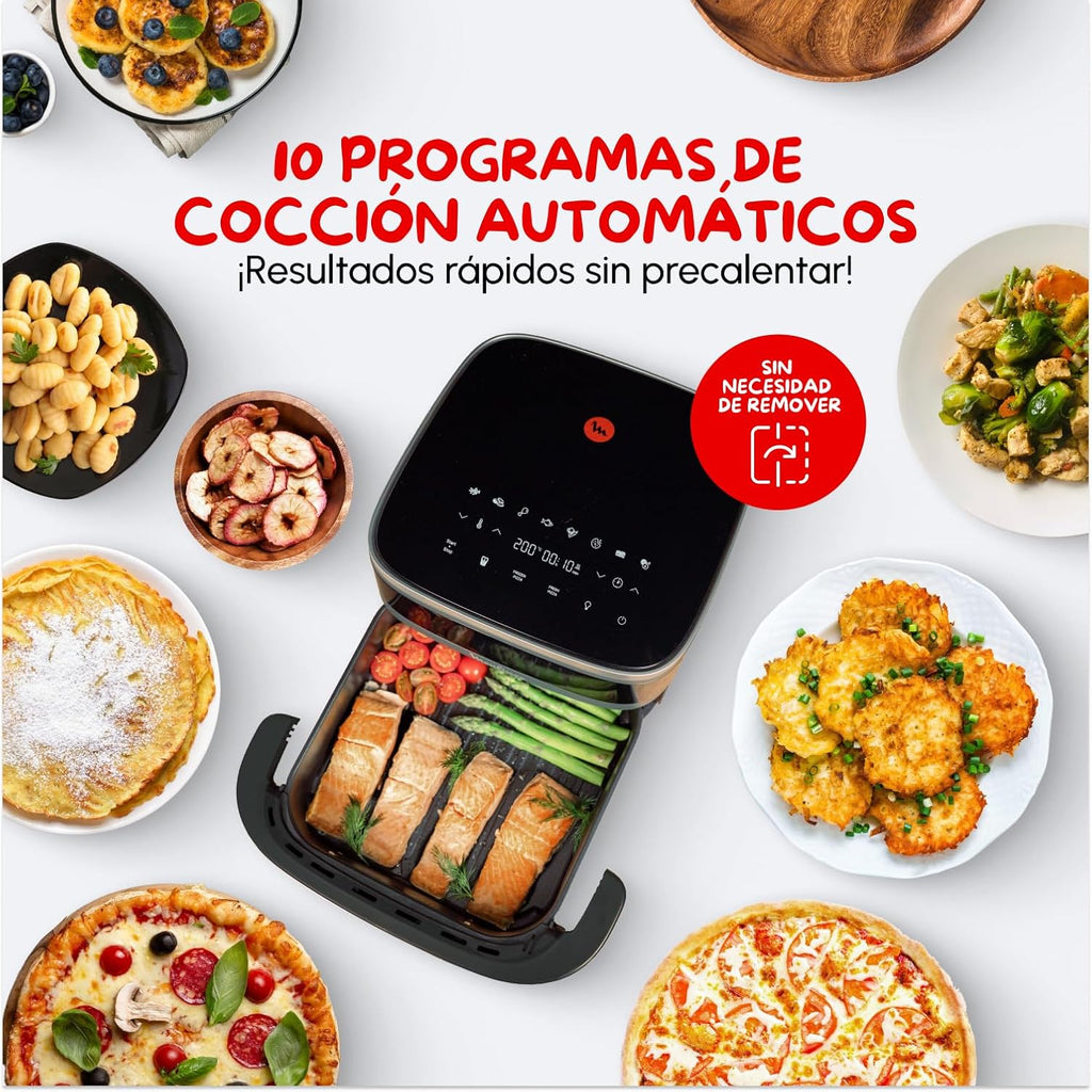 Moulinex Freidora de Aire Easy Fry XL Surface, 2200 W, Doble Resistencia, Cocción Uniforme, Cesta Ancha, 10 Programas Automáticos, Horno para Pizzas, Diseño Compacto, Ventana de Visualización, AL4018