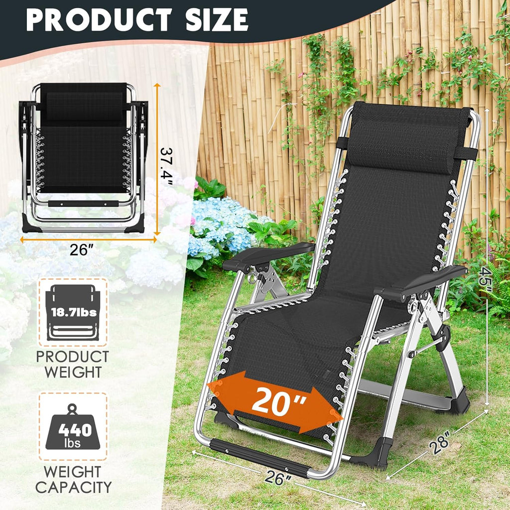 MOPHOTO Silla de Gravedad Cero, Silla reclinable Plegable de 200 kg con Almohadilla y Bolsillo Lateral, Siesta, Sala de Estar, balcón, jardín, Patio(Gris)