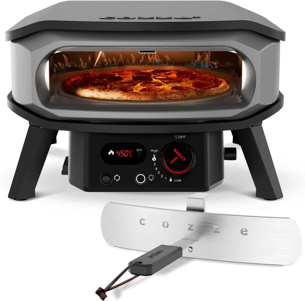 Cozze® Gas-Pizzaofen PREMIUM ROTATE – 13” – 30 mbar – Rotierender Edelstahlofen mit Cordierit-Pizzastein Ø34,5 cm – schnelles und gleichmäßiges Backen