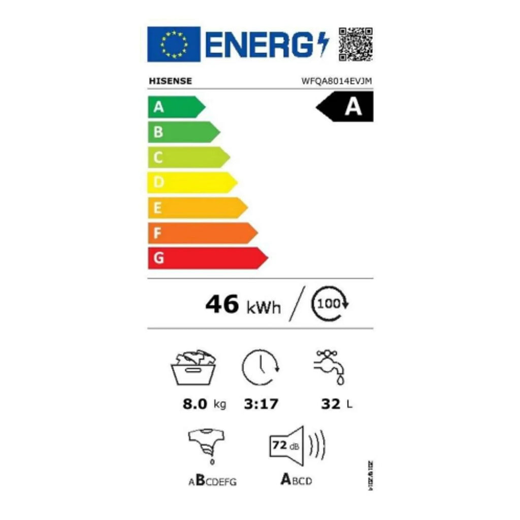 2025 Lavadora Hisense WFQA8014EVJM de carga frontal, 8 kg, 1400 rpm, color blanco