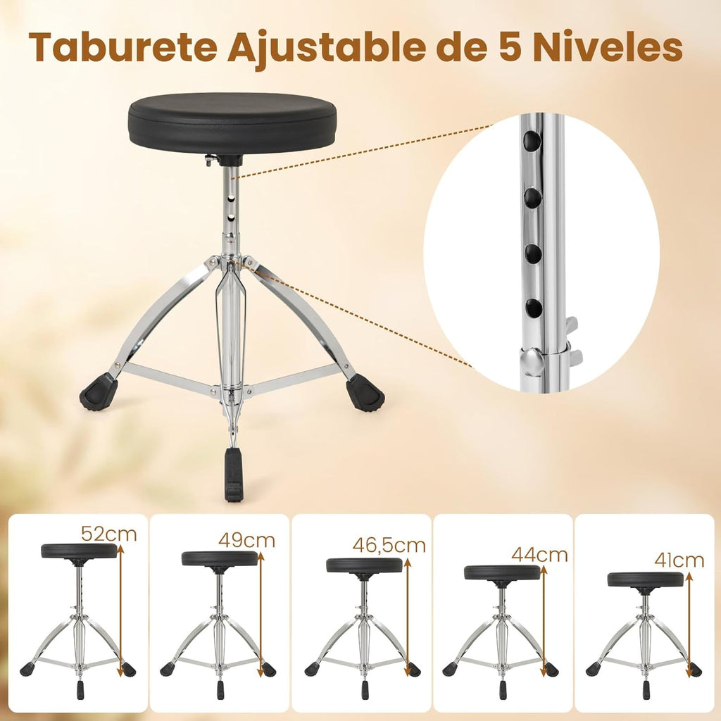 COSTWAY E-Drum-Set, faltbares Schlagzeug mit leisen Mesh-Pads, Becken, 225 Sounds und 30 Demos, Metronom und USB-MIDI, Bassdrum, 2 Schlagstöcke, verstellbarer Hocker, für Erwachsene und Kinder